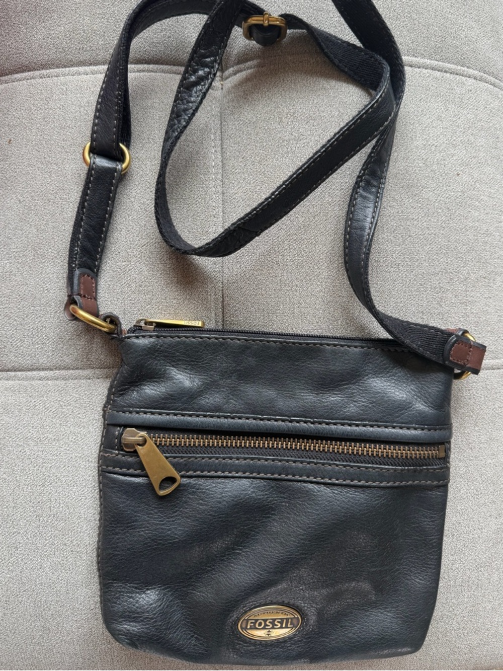 FOSSIL Crossbody Bag black genuine leather adjustable strap purse